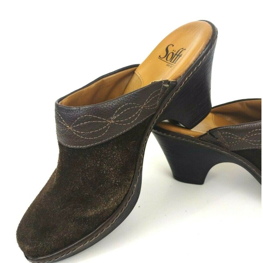 Sofft Women's size 7.5 M Brown Soft Suede Slip On Mules Comfort Clogs Shoes